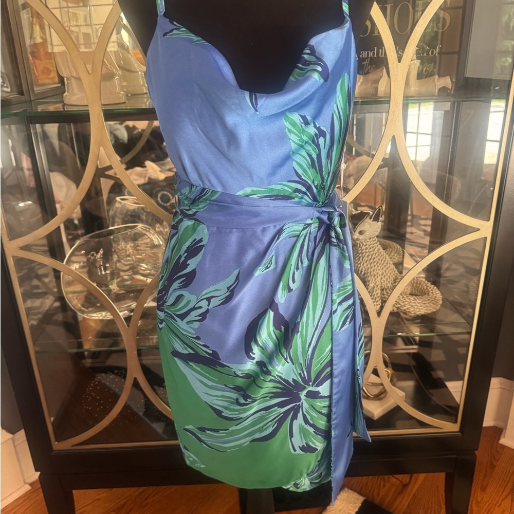 Elegant Blue and Green Floral Midi Dress